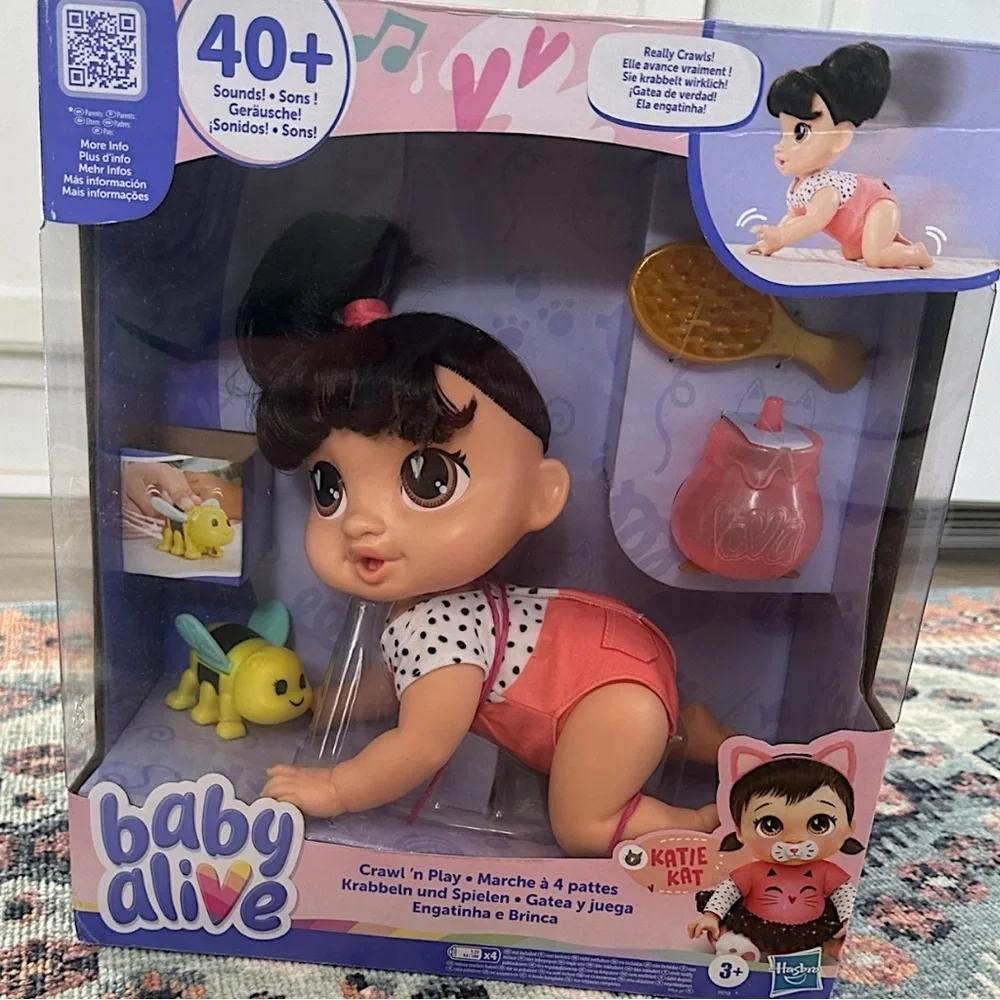 New Baby Alive Crawl 'n Play Katie Kat Doll Electronic 40+ Adorable Sound Age 3+